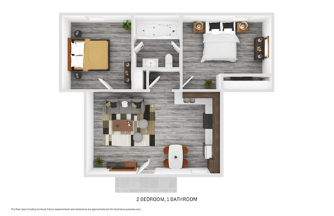 Floor plan for 2 beds, 1 bath, 750 sqft